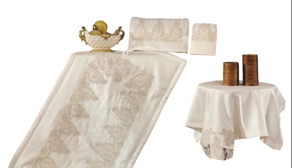 Aktaş Fransız Dantelli Lüx Seccade Takımı 5 Parça Çeyizlik Bohça Gelin Seti