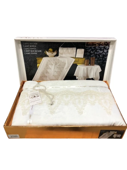 Aktaş Fransız Dantelli Lüx Seccade Takımı 5 Parça Çeyizlik Bohça Gelin Seti - 5