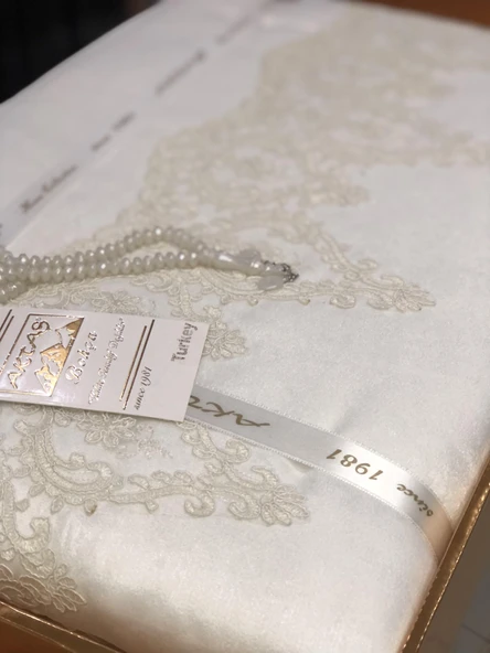 Aktaş Fransız Dantelli Lüx Seccade Takımı 5 Parça Çeyizlik Bohça Gelin Seti - 3