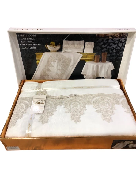 Aktaş Fransız Dantelli Lüx Seccade Takımı 5 Parça Çeyizlik Bohça Gelin Seti - 6