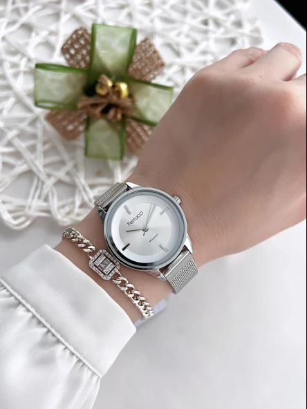 Ferrucci Kadın Kol Saati+Bileklik Özel Seri Çelik Kordon Kararma Renk Atma Yapmaz VS.BLKT.0088 - Resim 2