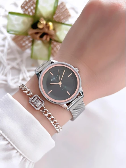 Ferrucci Kadın Kol Saati+Bileklik Özel Seri Çelik Kordon Kararma Renk Atma Yapmaz VS.BLKT.0086 - 2