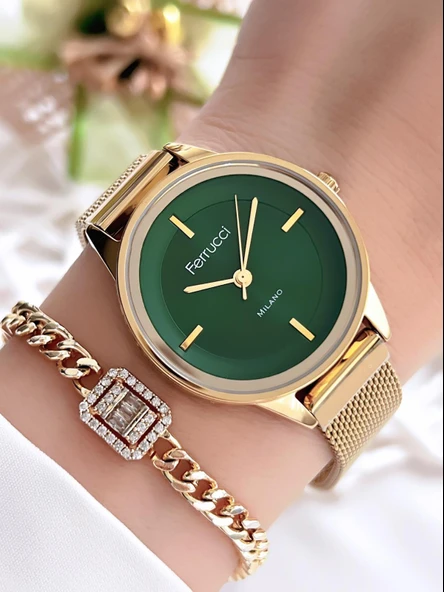 Ferrucci Kadın Kol Saati+Bileklik Özel Seri Çelik Kordon Kararma Renk Atma Yapmaz VS.BLKT.0087