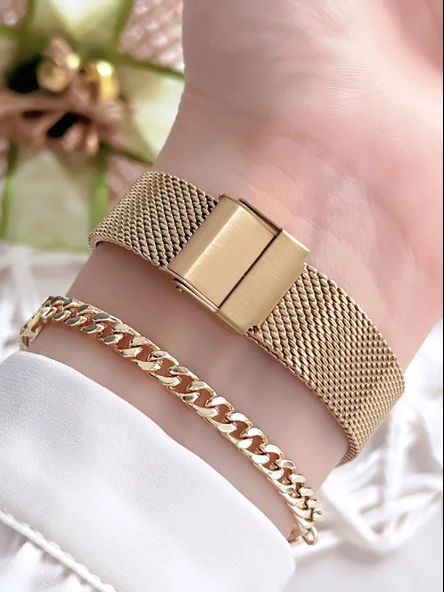 Ferrucci Kadın Kol Saati+Bileklik Özel Seri Çelik Kordon Kararma Renk Atma Yapmaz VS.BLKT.0089 - 3