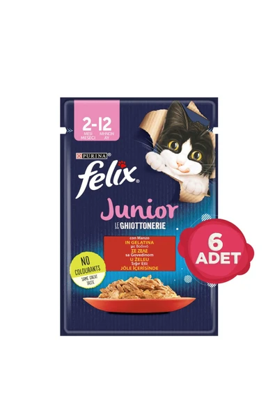 Felix Sığır Etli Pouch Yavru Kedi Yaş Mama Konserve 6 X 85 Gr.