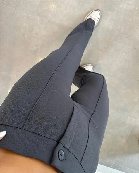 Kadın Yüksek Bel Full Likralı Krep Kumaş Pantolon - 2