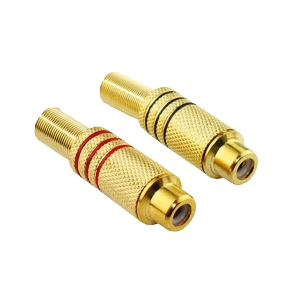 StarkPro ST-2020 RCA Dişi Tos Metal Yaylı Gold 3 Çizgili 2 Li Jack Fiş 1 Kırmızı 1 Siyah