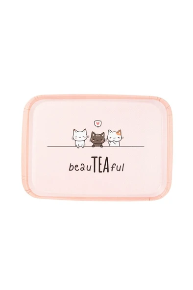 Tantitoni MELAMİN KEDİ DESENLİ 2Lİ DİKDÖRTGEN KAYDIRMAZ TEPSİ 34-41CM - 2