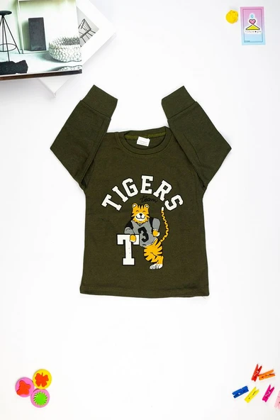 Kaplan Baskılı Uzun Kollu Çocuk  Sweatshirt  1-4 Yaş - 4