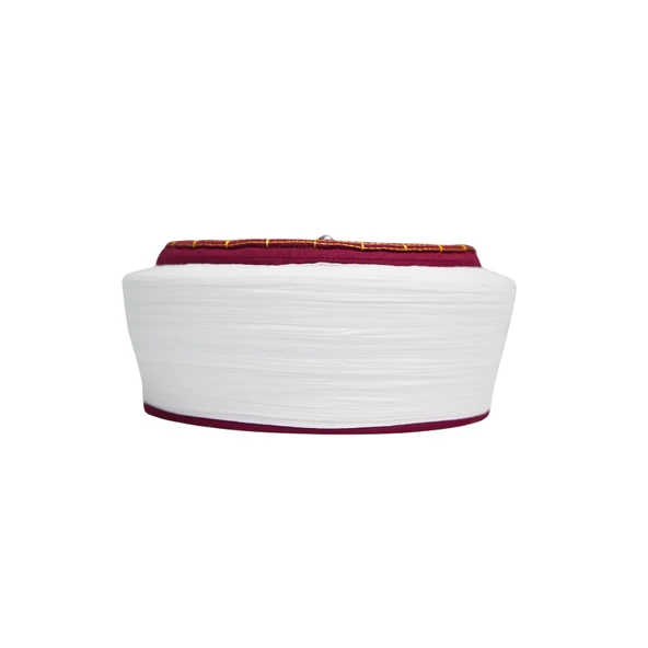 İmam Sarığı-Beyaz Kumaş-Bordo Takke-Düz Sarım-Kuş Gözlü-5 metre - 2