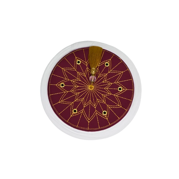 İmam Sarığı-Beyaz Kumaş-Bordo Takke-Düz Sarım-Kuş Gözlü-5 metre - 3