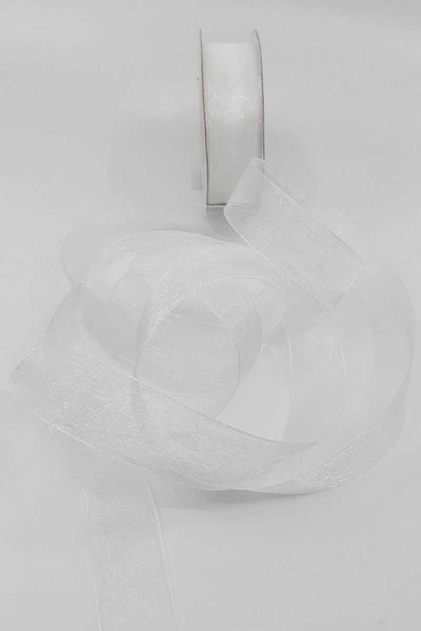 Beyaz Renkli Organze Kurdele 20 mm.