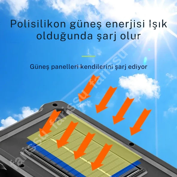 solar panelli çok foksiyonlu telefon şarj özellikli el feneri ışıldak 2 ampullü - 8