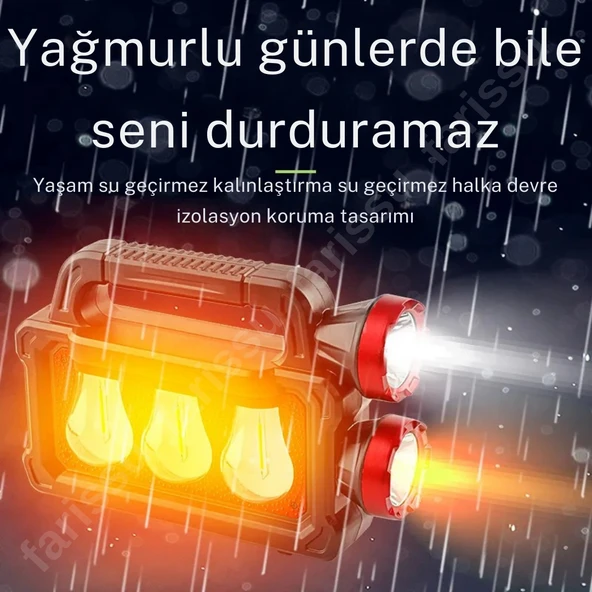 solar panelli çok foksiyonlu telefon şarj özellikli el feneri ışıldak 2 ampullü - 6