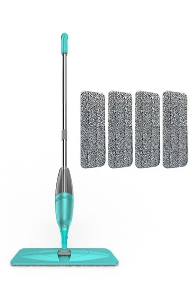 360 Derece Dönebilen Sprey Mop Hazneli Temizlik Seti 4 Adet Mikrofiber Paspas