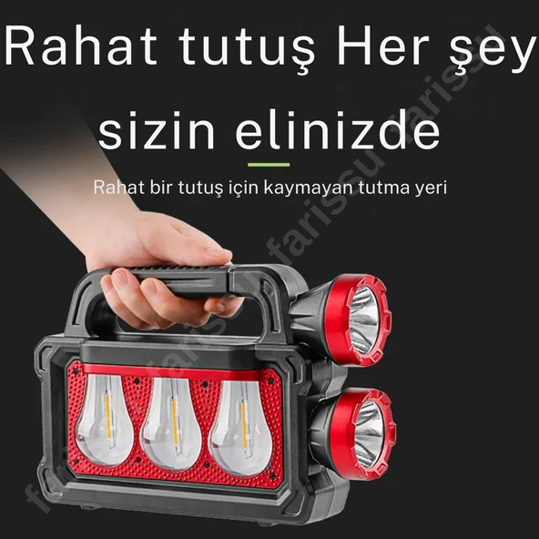 solar panelli çok foksiyonlu telefon şarj özellikli el feneri ışıldak 2 ampullü - 3