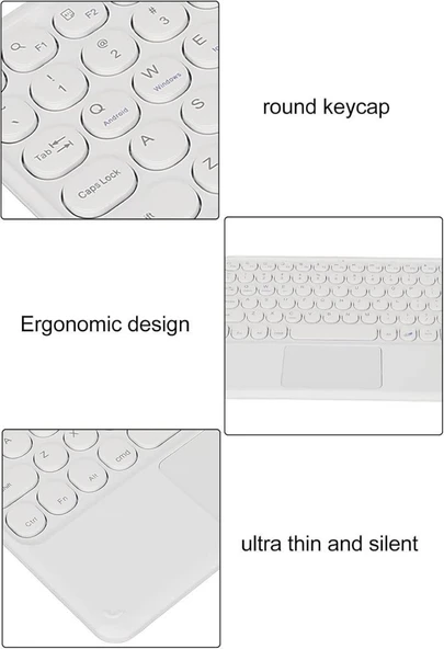 Hometech Alfa 8MG 8" Uyumlu Kablosuz Bluetooth Şarjlı TouchPad'li Türkçe Q Klavye - Beyaz - 5