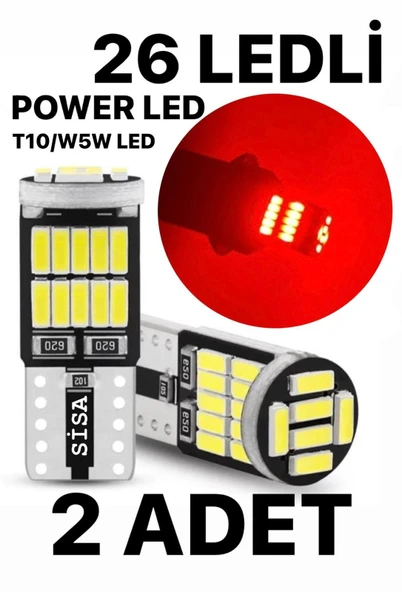 T10 Led 26 Ledli W5w Canbus Metal Ultra Power Kırmızı Park Plaka Tavan Ampulü