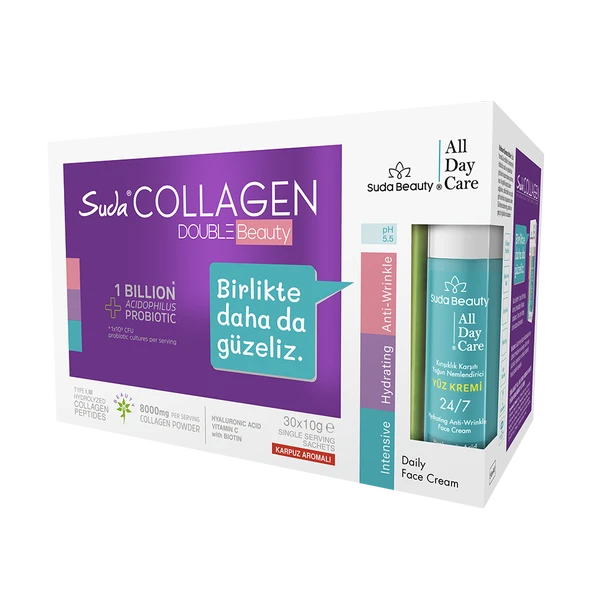 Suda Collagen Double Beauty Multiform Toz Kavanoz 300 gr + Suda Beauty Yüz Kremi 50 ml