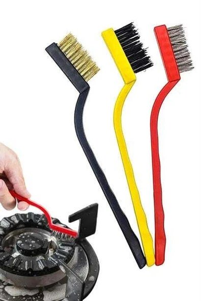 3 lü Detaylı Temizlik Bakır,Demir ve Sert Plastik Tel Fırça - 6