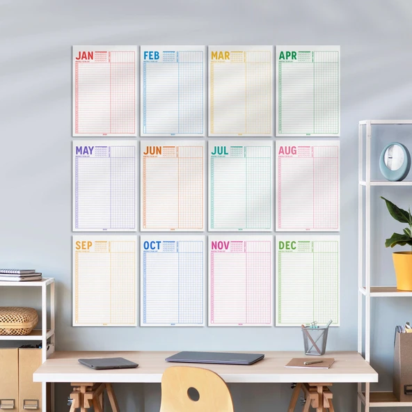 2025 Aylık Planlayıcı Duvar Takvimi, A4, Alışkanlık Takipçisi,Yapılacaklar Listesi, Monthly Wall Planner Calendar, Habbi