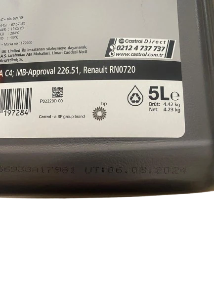 Castrol GTX 5W-30 C4 Tam Sentetik Motor Yağı 5 L - 2024 - 4