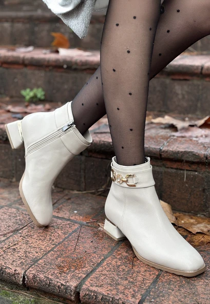 Terci Bej Cilt Topuklu Bot - Resim 3