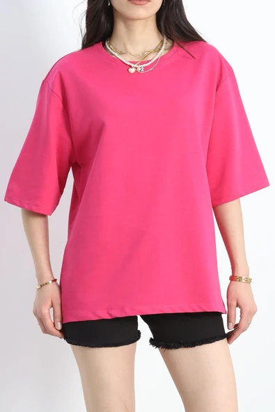 Oversize 2 İplik Tişört Fuşya - 20700.1878. - Resim 3