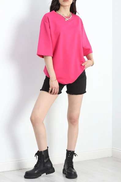 Oversize 2 İplik Tişört Fuşya - 20700.1878. - Resim 2