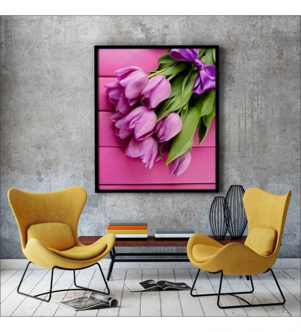 Pembe Lale Buketi Kanvas Tablo - 3