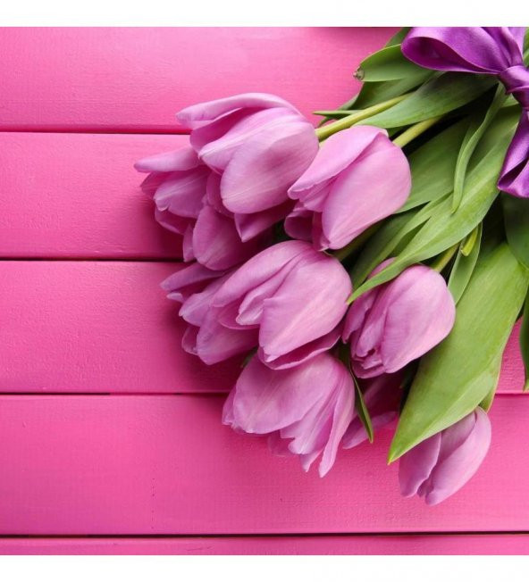 Pembe Lale Buketi Kanvas Tablo - 4