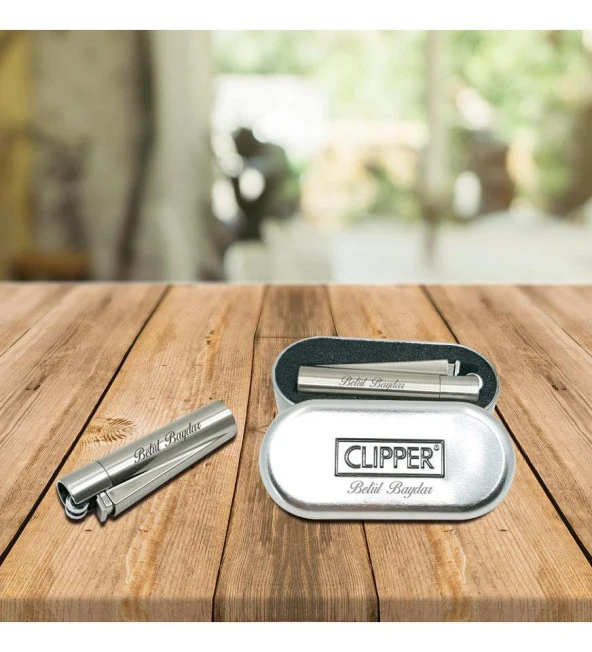 Kişiye Özel Clipper Metal Taşlı Gümüş Çakmak - 3