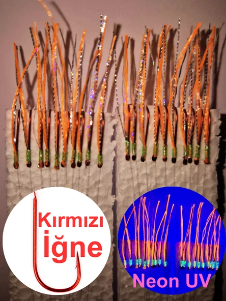 Eagenset Çapari, İstavrit Çaparisi, Ultraviyole Uv Neon 11 No Kırmızı İğne, 10 İğneli Çapari 2li Paket - 7