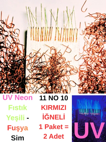Eagenset Çapari, İstavrit Çaparisi, Ultraviyole Uv Neon 11 No Kırmızı İğne, 10 İğneli Çapari 2li Paket - Resim 7