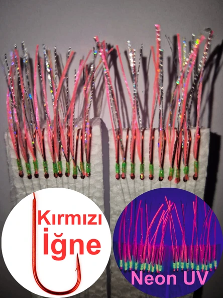 Eagenset Çapari, İstavrit Çaparisi, Ultraviyole Uv Neon 11 No Kırmızı İğne, 10 İğneli Çapari 2li Paket - 11