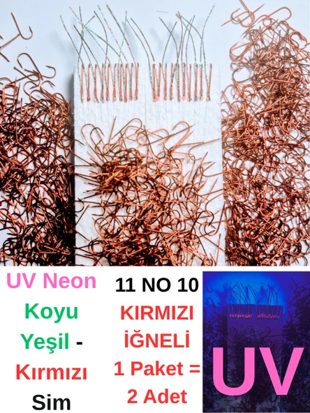 Eagenset Çapari, İstavrit Çaparisi, Ultraviyole Uv Neon 11 No Kırmızı İğne, 10 İğneli Çapari 2li Paket - Resim 6