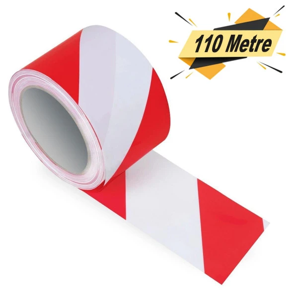 Bondit Emniyet Şeridi İkaz Bandı Kırmızı Beyaz 6 cm x 110 Metre