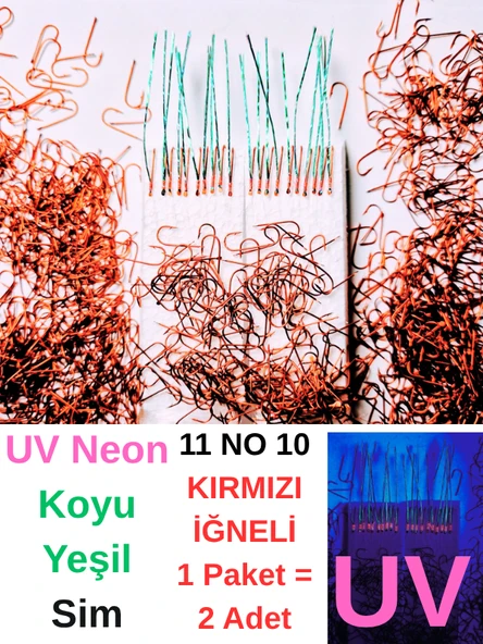 Eagenset Çapari, İstavrit Çaparisi, Ultraviyole Uv Neon 11 No Kırmızı İğne, 10 İğneli Çapari 2li Paket ürün görseli 1