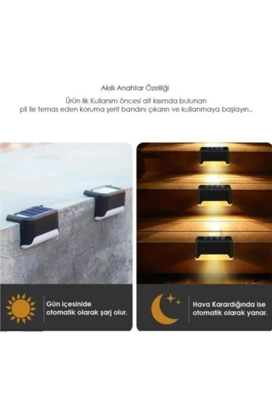 4 Adet Solar Merdiven Lambası Güneş Enerjili Köşebent Peyzaj Bahçe Aydınlatma Led Lamba Sarı Işık - 8