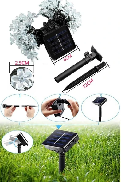 6 Metre 30 Led Çiçek Solar Lamba Güneş Enerjili Sarı Işık Zincir Bahçe Aydınlatma Parti Süs Lambası - 4