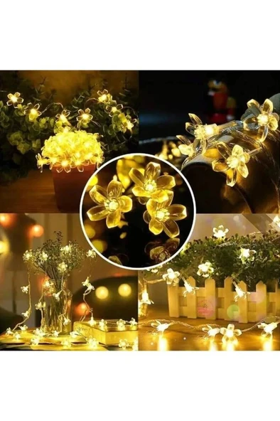 6 Metre 30 Led Çiçek Solar Lamba Güneş Enerjili Sarı Işık Zincir Bahçe Aydınlatma Parti Süs Lambası - 2