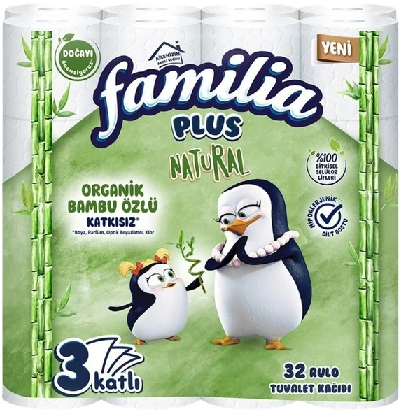 Familia Plus Tuvalet Kağıdı 3 Katlı 32 Li Paket Natural (Organik Bambu Özlü)