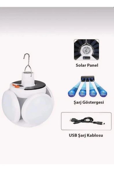 Usb Sarjlı Güneş Enerjili Solar Led Lamba Bahçe Aydınlatma Askılı Kamp Çadır Karavan Işık Lambası - 3