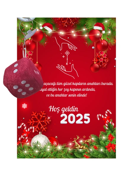 Yeni Yıl Geyik Kart Üzerinde Anahtarlık (Kişiye Özel Yazı Yazdırılabilir) Zar Model - 4