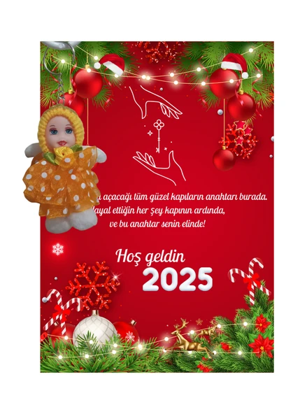 Yeni Yıl Geyik Kart Üzerinde Anahtarlık (Kişiye Özel Yazı Yazdırılabilir) Tütü Bebek  5 Adet - 2