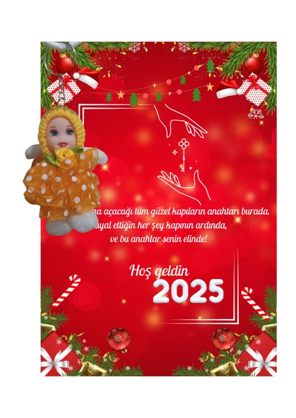 Yeni Yıl 2025 Kart Üzerinde Anahtarlık (Kişiye Özel Yazı Yazdırılabilir) Tütü Bebek  5 Adet