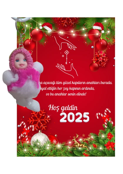 Yeni Yıl Geyik Kart Üzerinde Anahtarlık (Kişiye Özel Yazı Yazdırılabilir) Peluş Bebek 5 adet - 5