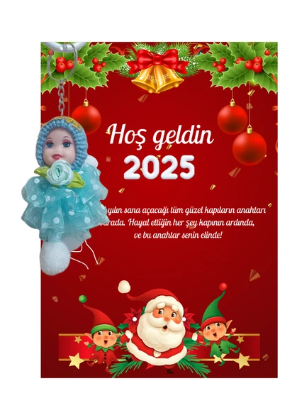 Yeni Yıl Noel Baba Kart Üzerinde Anahtarlık (Kişiye Özel Yazı Yazdırılabilir) Tütü Bebek