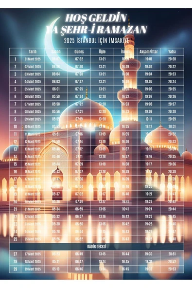 Ramazan İmsakiyesi Modern Kişiye Özel Tasarımlı Dijital Baskı 1000 Adet A4 300 gr Model 13