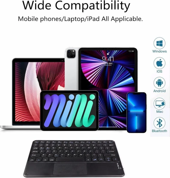 Hometech Alfa 8MG 8" Uyumlu Kablosuz Bluetooth Şarjlı TouchPad'li Türkçe Q Klavye - Siyah - 3
